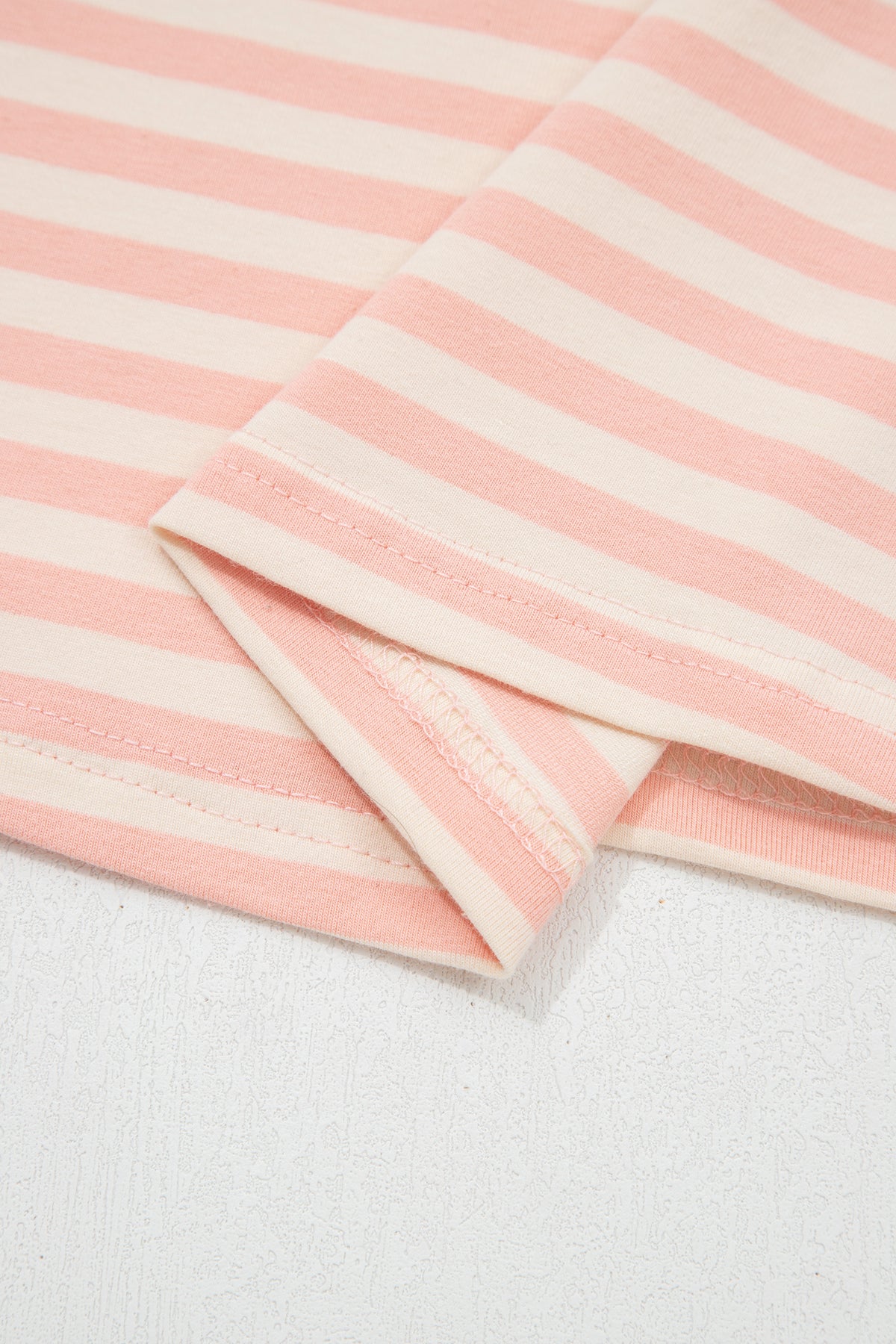 Pink Stripe Contrast Neck Loose Tee and Drawstring Shorts Set