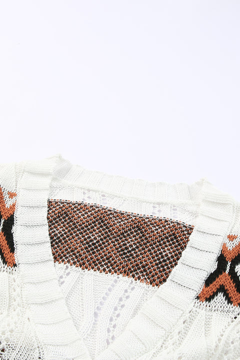 Tribal Pattern Hollowed Knit Long Cardigan