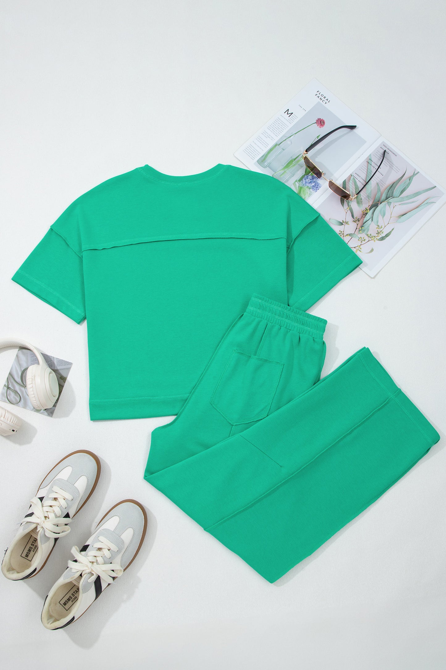 Mint Green Drop Shoulder Boxy Tee and Barrel Pants Set