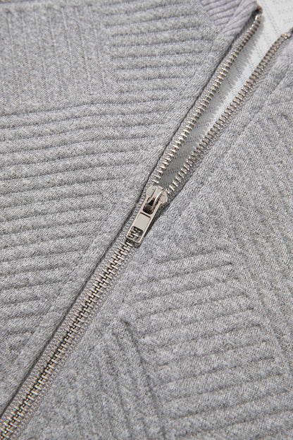 Medium Grey Trendy Textured Half Zip Loose Sweatshirt