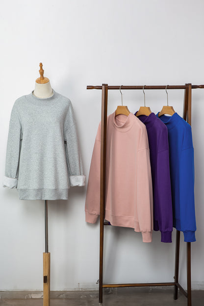 Gray Solid Color Oversized Mock Neck Sweatshirt