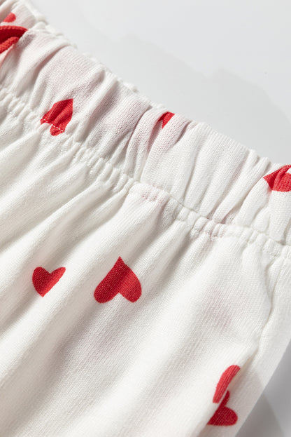 Fiery Red Tiny Hearts Printed Long Sleeve Top Drawstring Lounge Pant Set