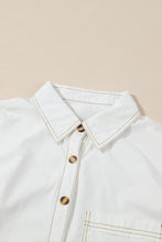 White Drop Shoulder Bubble Sleeve Pocketed Shirt