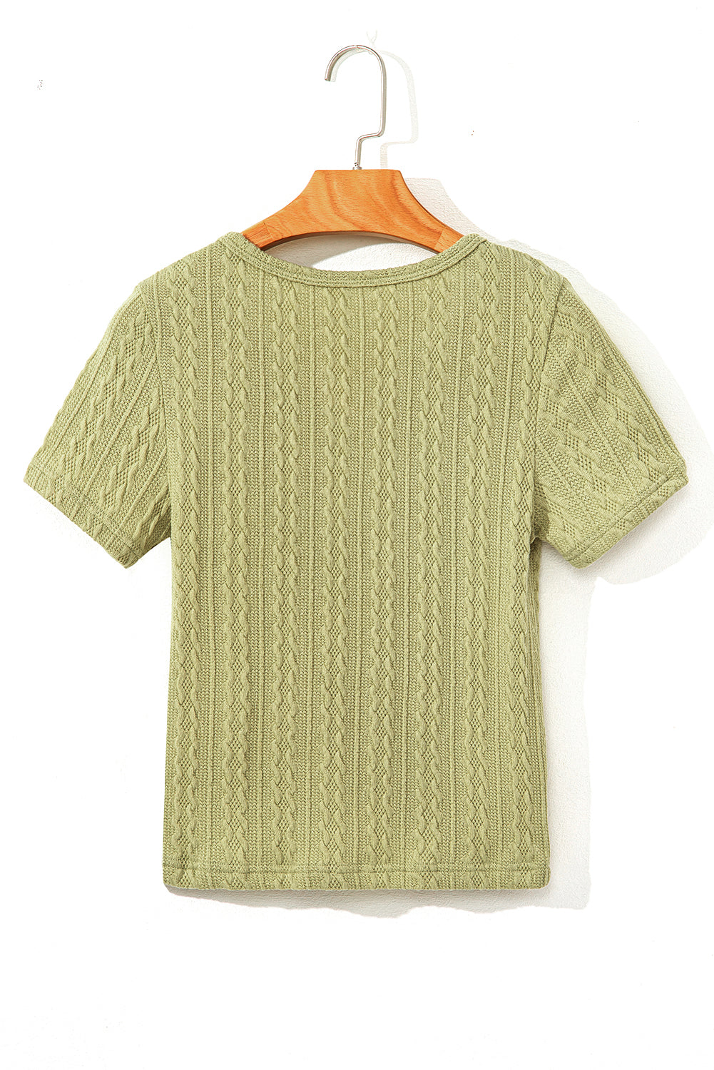 Spinach Green Textured Knit Slim Fit Notch V Neck T Shirt
