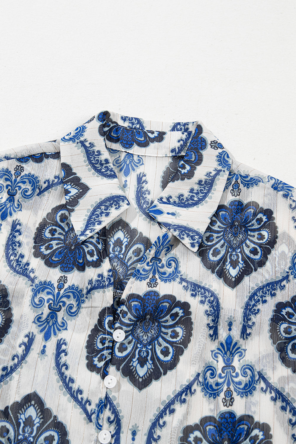 Chemise ample boutonnée à motif tribal bleu