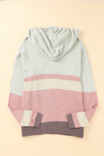 Color Block Knit Kangaroo Pocket Hooded Sweater