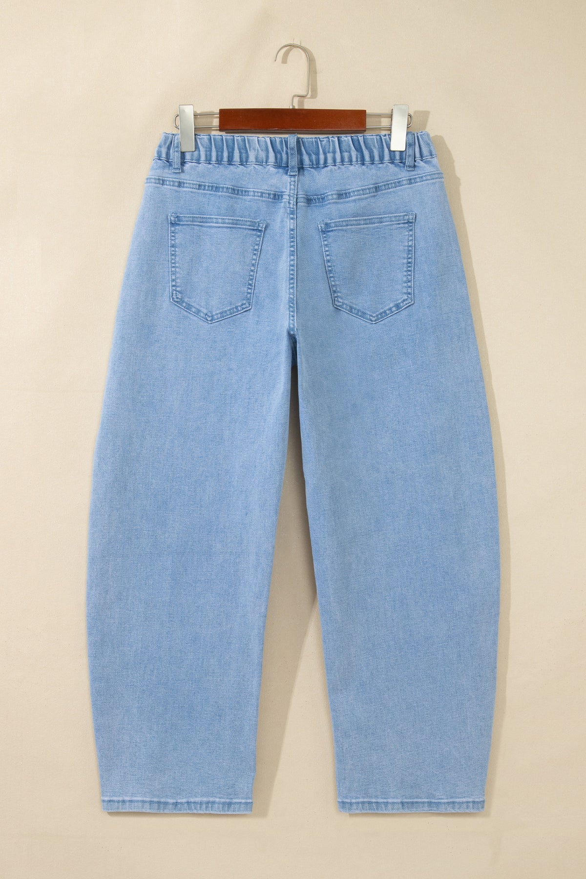 Coffee Solid Color Square Patch Pocket Ankle-length Barrel Jeans