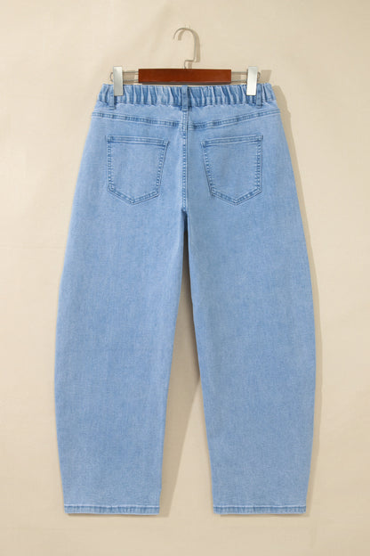 Coffee Solid Color Square Patch Pocket Ankle-length Barrel Jeans
