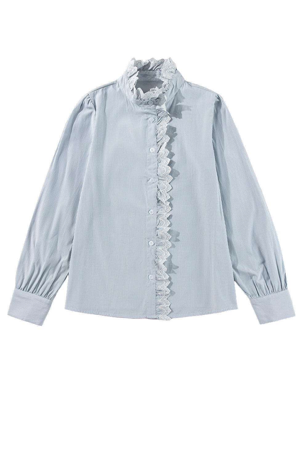 Chemise boutonnée à manches longues et à volants bleu ciel