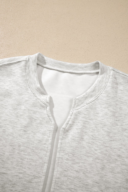 Light Grey Solid Color Zip Front Jacket Style Sweatshirt