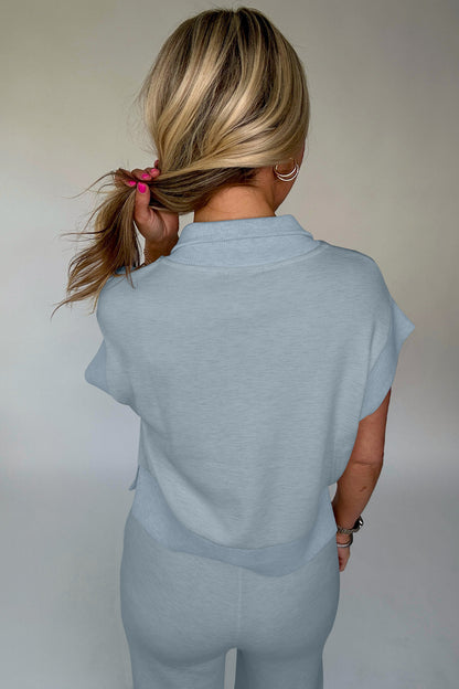 Beau Blue Half Zip Polo Tee Casual Pant Set