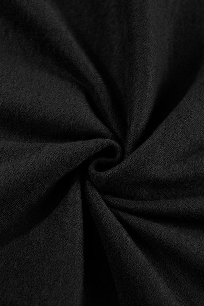 Black Fleece Lined Half Zipper Kangaroo Pockets Loose Hoodie