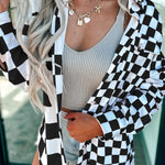 Black Checkerboard Flap Pocket Button Front Shacket