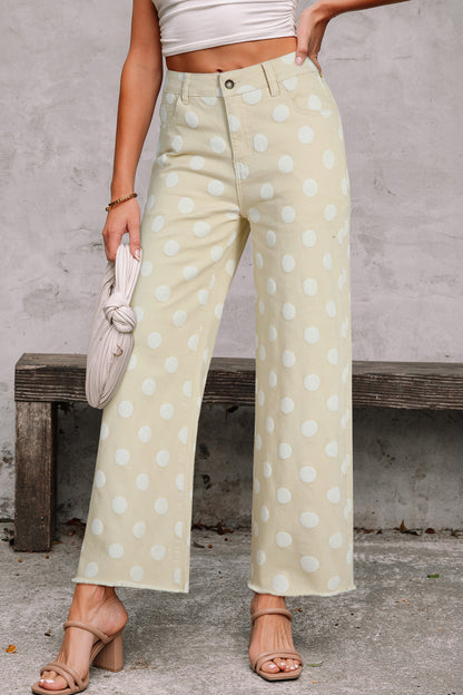 Sky Blue Polka Dot Print Raw Hem Shift Jeans
