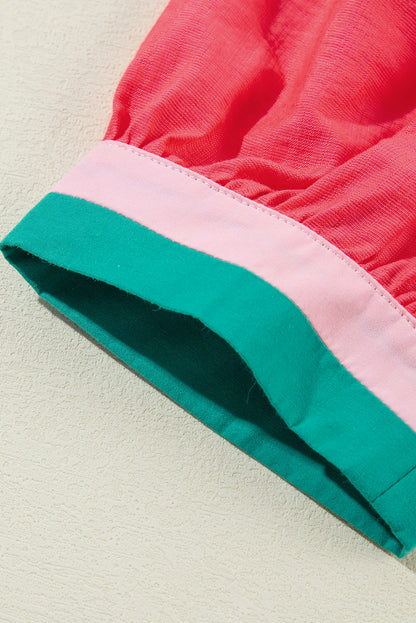 Chemisier à manches courtes et col en V avec bordure colorée carotte