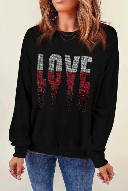 Sweat-shirt ras du cou noir à strass pour la Saint-Valentin