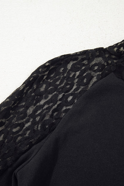 Black Leopard Mesh Patchwork Knit Long Sleeve Top