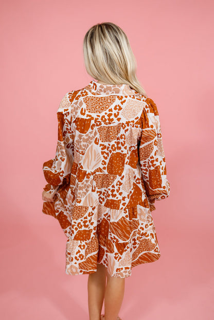 Brown Multi Pattern Swing Dress