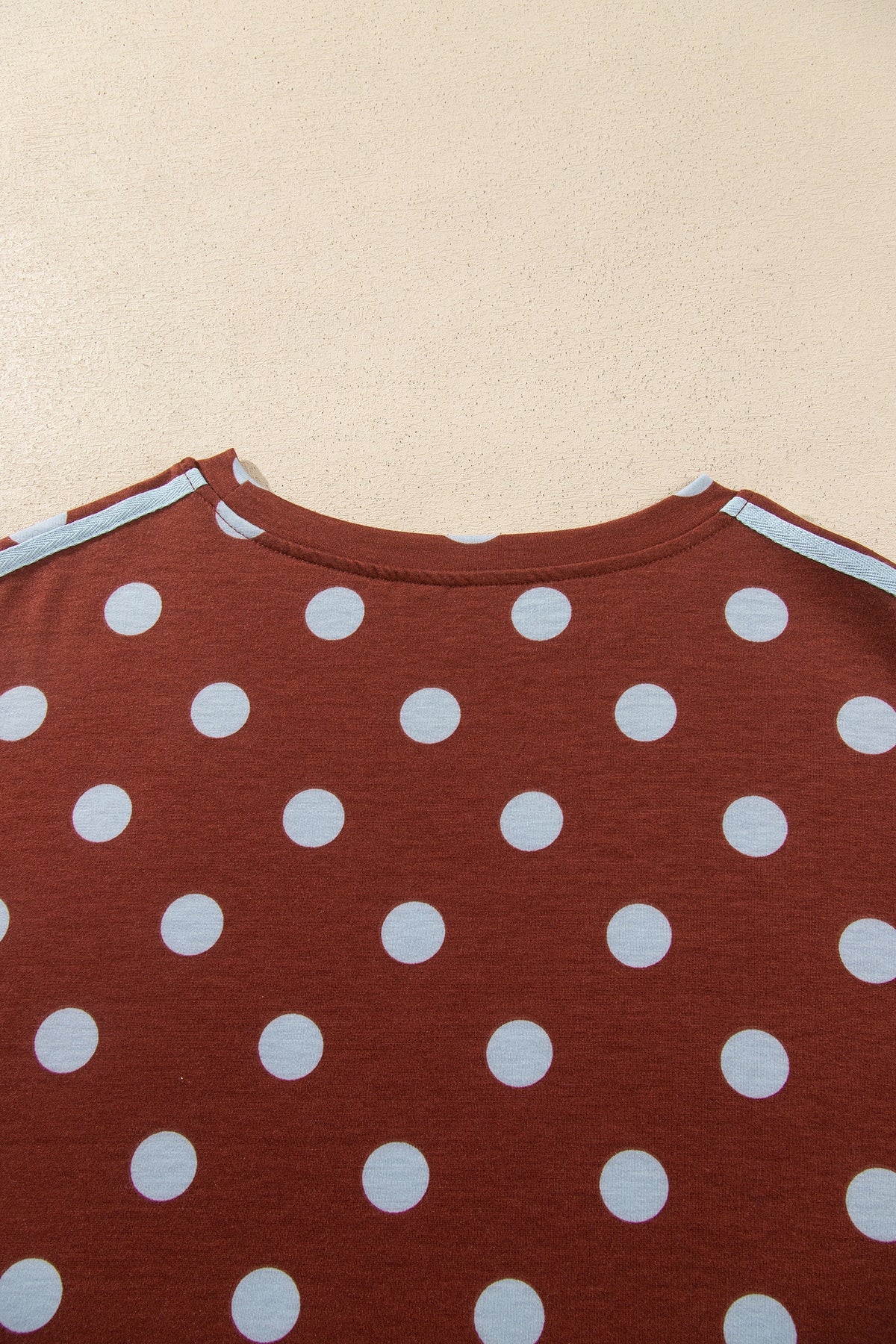 Brown Polka Dot Print Side Stripe Detail Long Sleeve Top Casual Pant Set