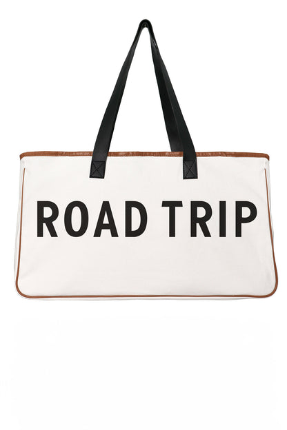White Canvas Road Trip Tote Bag 50x15x30cm Summer Travel Carryall