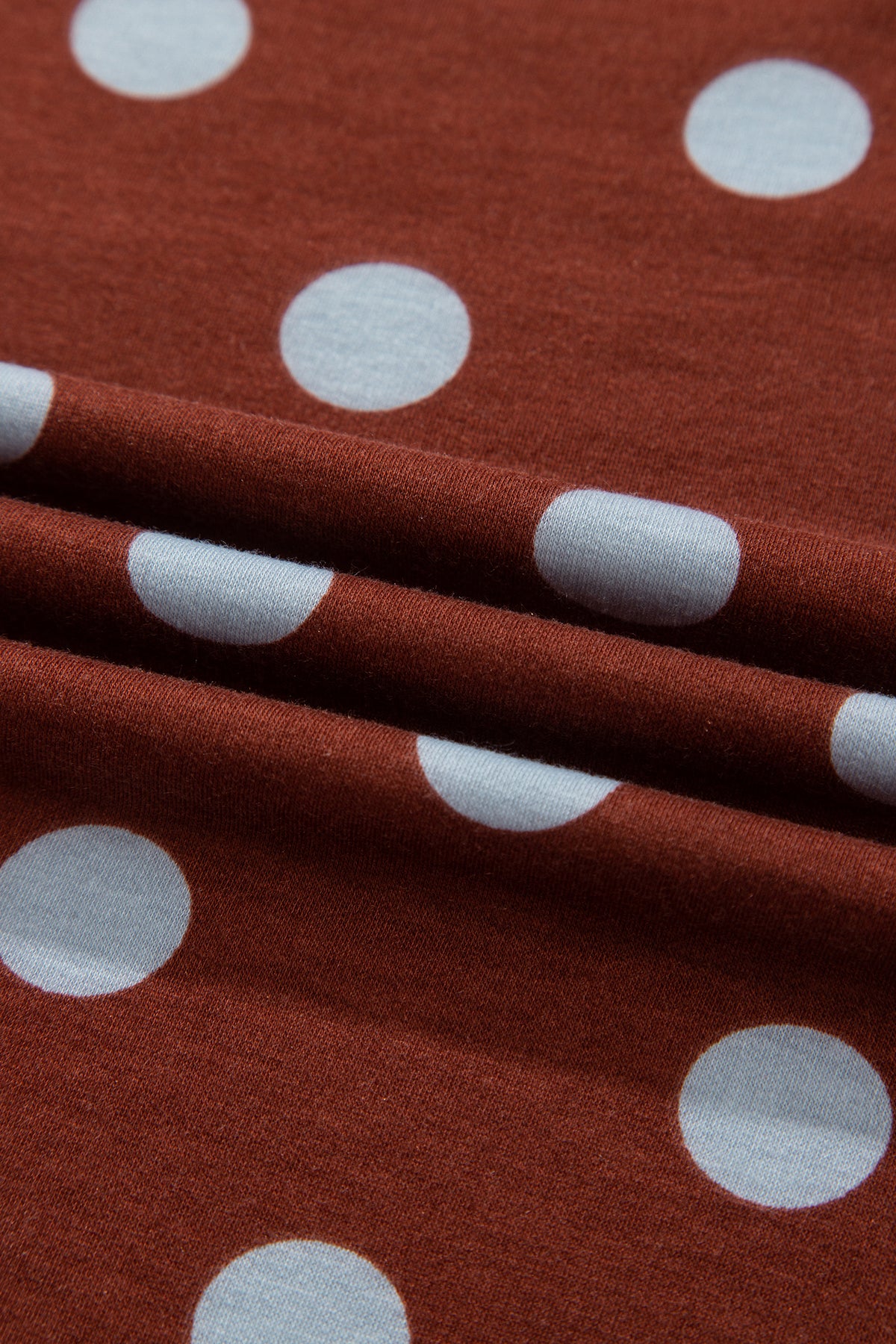 Brown Polka Dot Print Side Stripe Detail Long Sleeve Top Casual Pant Set