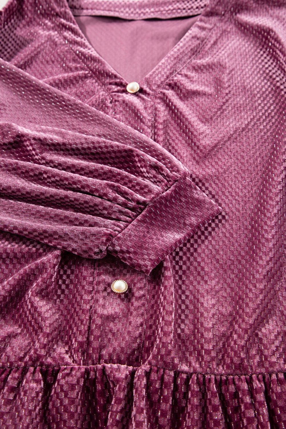 Robe à volants en velours texturé grande taille, couleur mauve prairie