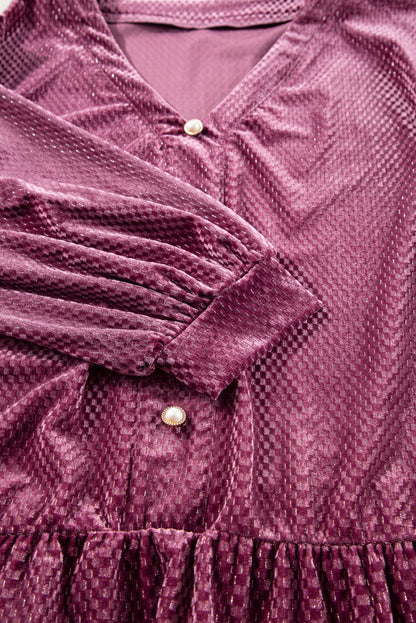 Robe à volants en velours texturé grande taille, couleur mauve prairie