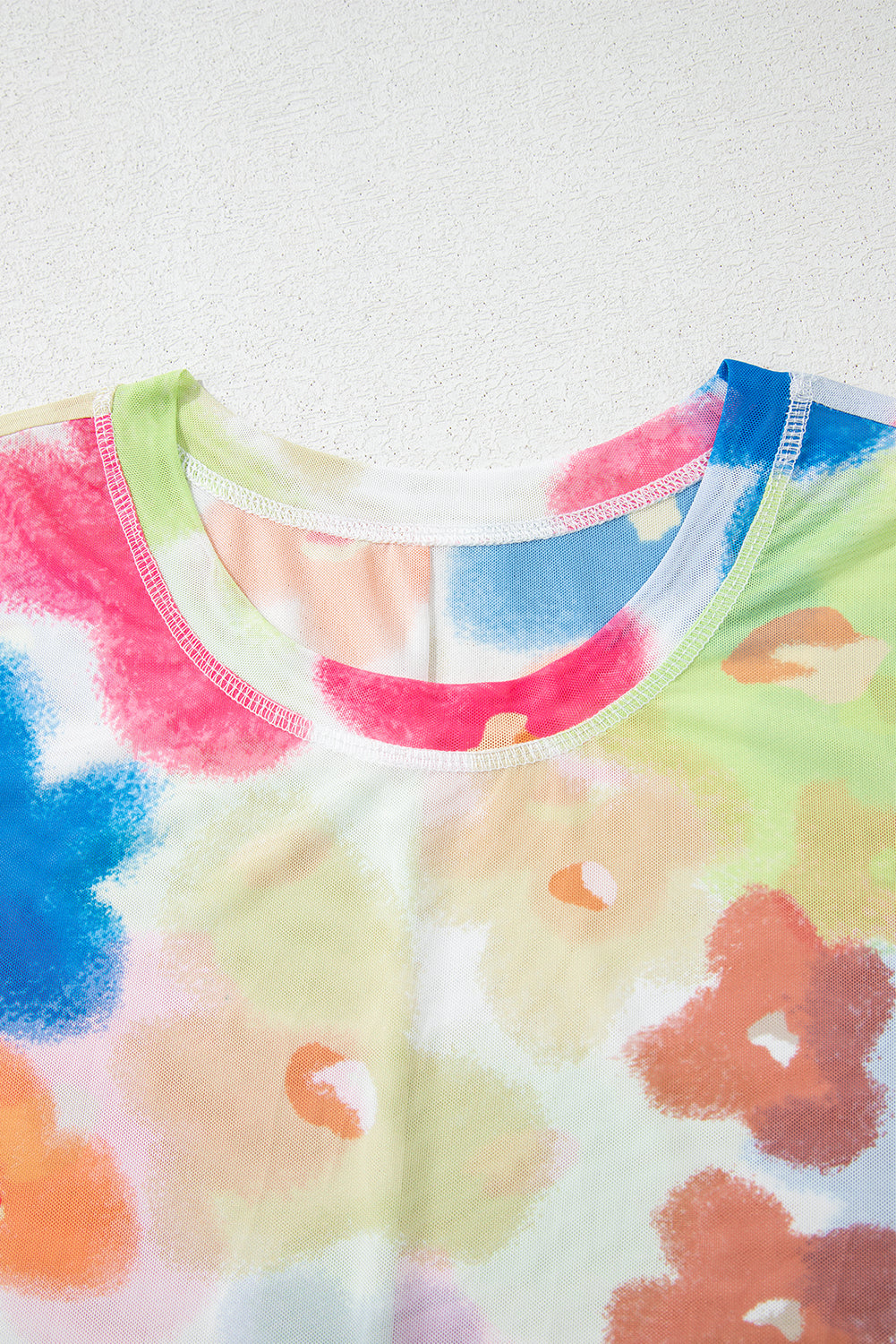 Multicolour Floral Mesh Lettuce Trim Cropped T Shirt