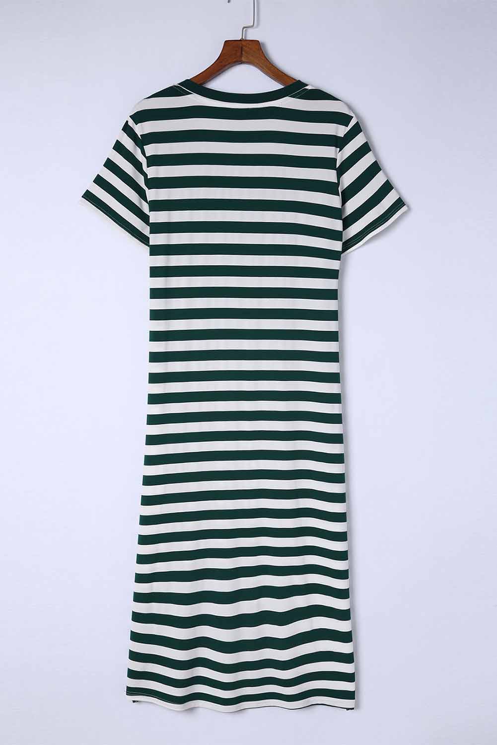 Vestido largo con cuello en V y estampado de rayas con aberturas laterales 