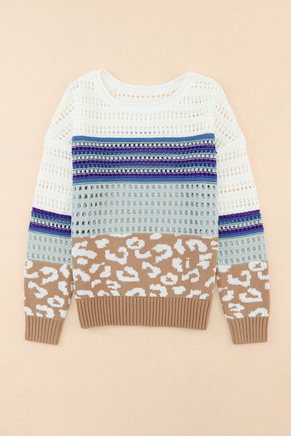 Pull en tricot à rayures léopard multicolores au crochet 
