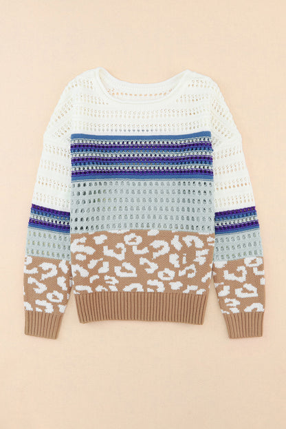 Pull en tricot à rayures léopard multicolores au crochet 