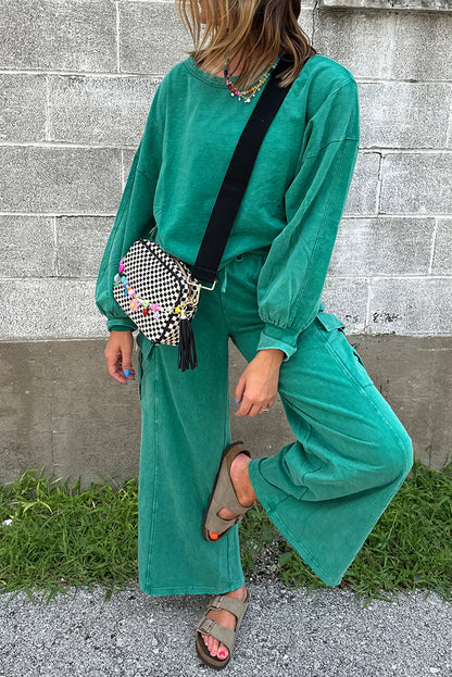 Ensemble pull-over et pantalon cargo couleur unie délavé minéral Lapis