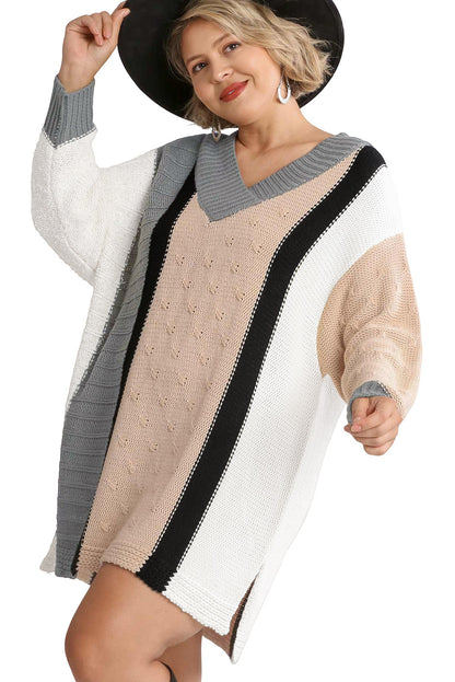 Vestido suéter talla grande bloque de color boucl mixto albaricoque 