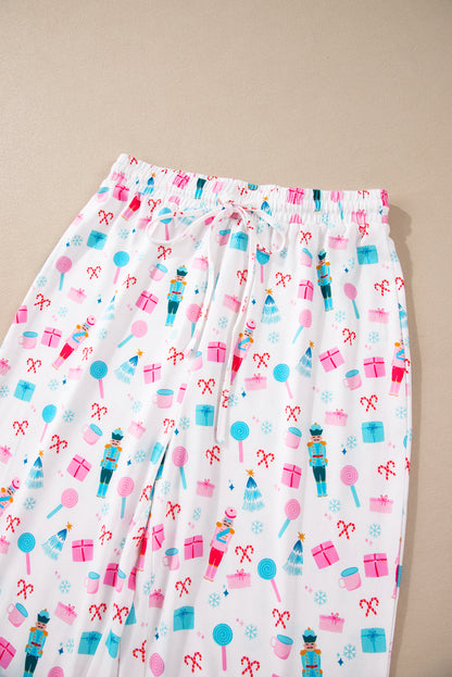 Ensemble haut à manches longues et pantalon large à motif de Noël blanc