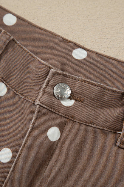 Pink Tailored Seam Polka Dot Print Ankle Length Casual Jeans