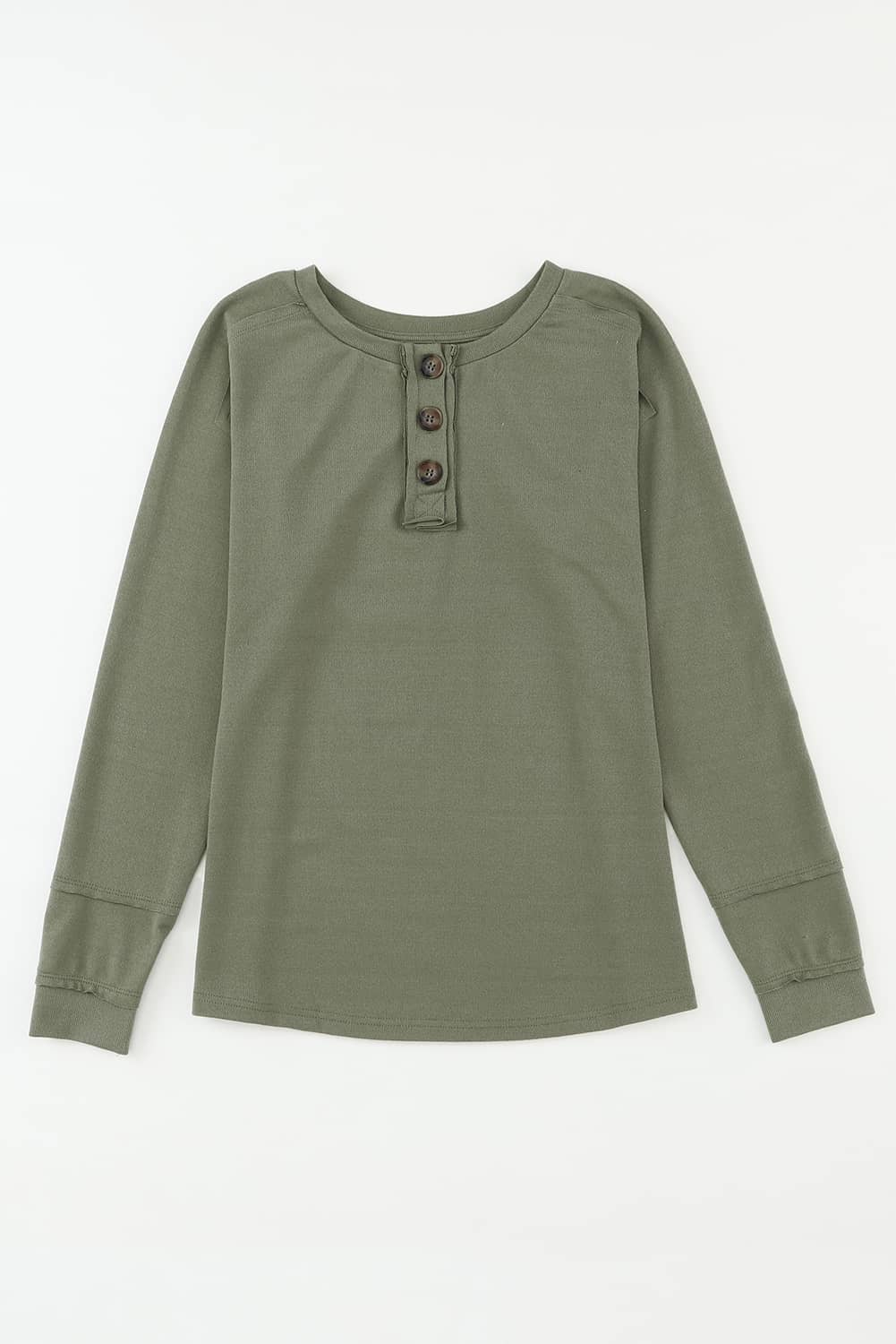 Top botones con cuello dividido patchwork retro manga larga verde