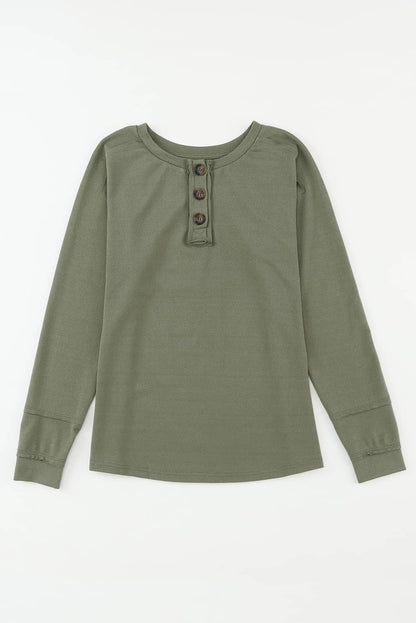 Top botones con cuello dividido patchwork retro manga larga verde