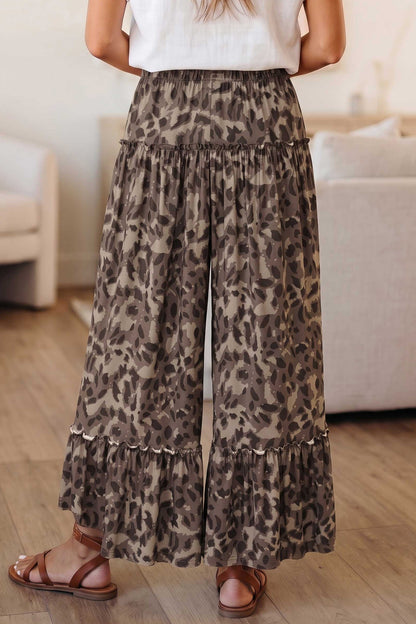 Brown Camo Print Wide Leg Casual Pants