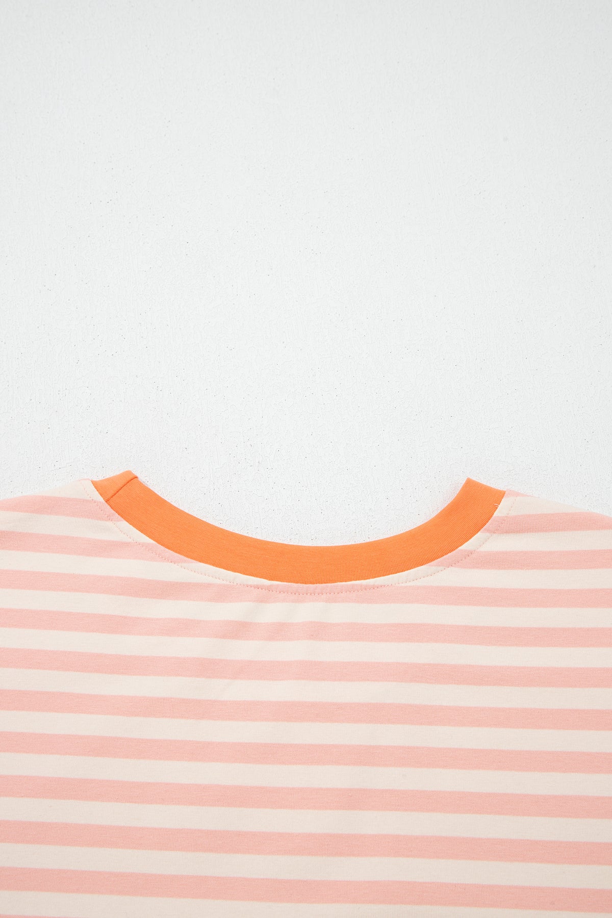 Pink Stripe Contrast Neck Loose Tee and Drawstring Shorts Set