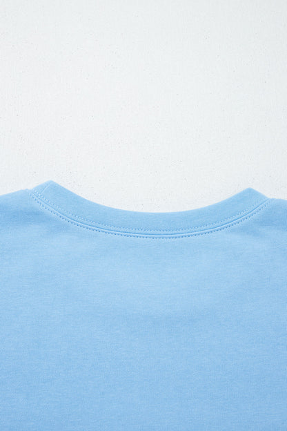 Mist Blue USA Flag Textured Patchwork Cap Sleeve Tee