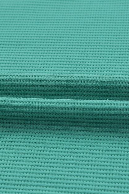 Waffle Knit Splicing Buttons Long Sleeve Top