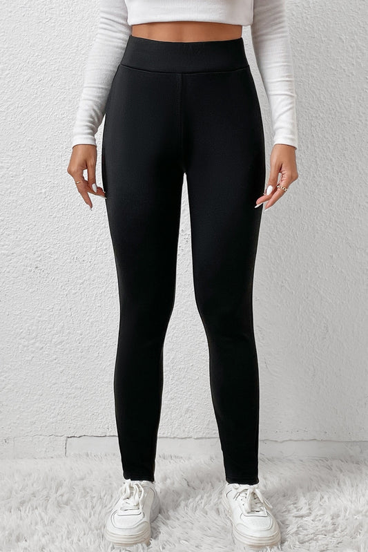 Leggings d'hiver taille haute avec doublure en polaire noire 