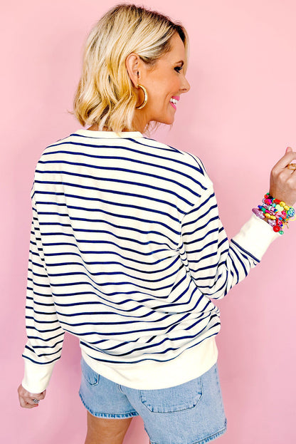 Sweat-shirt brodé en chenille à rayures bleues FIRECRACKER