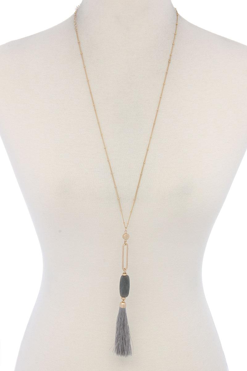 Cut Out Long Oval Bead Tassel Pendant Necklace – alternate view