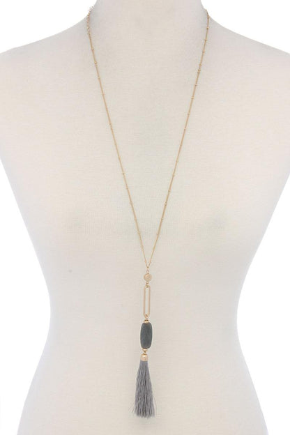 Cut Out Long Oval Bead Tassel Pendant Necklace – alternate view