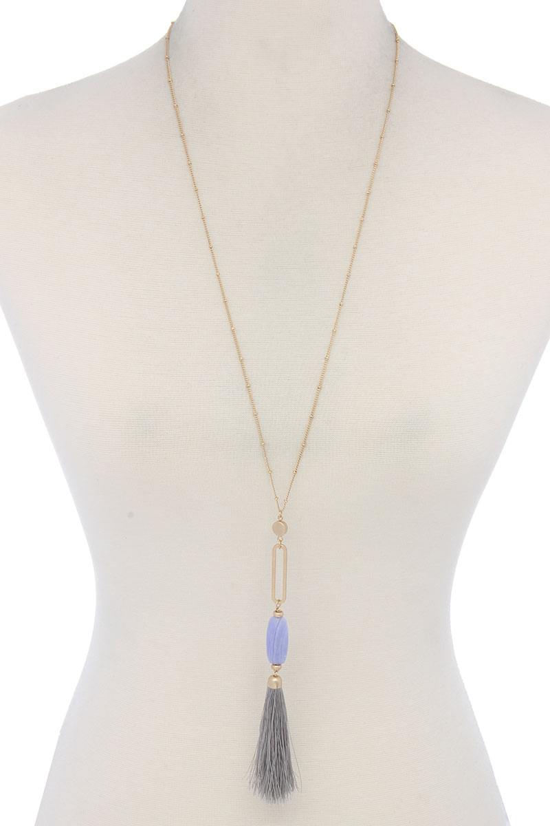 Cut Out Long Oval Bead Tassel Pendant Necklace – alternate view