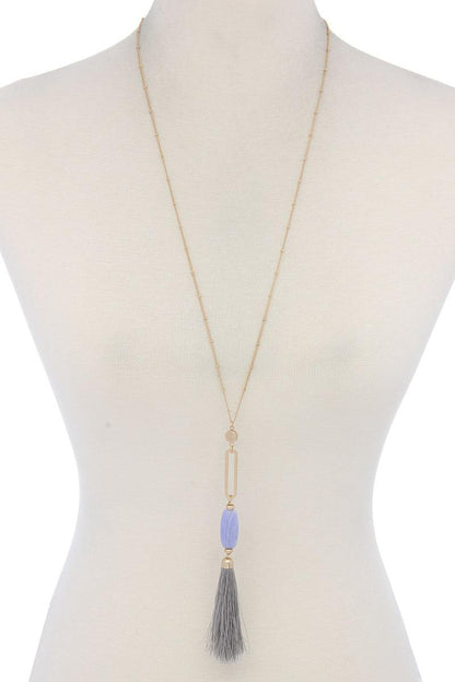Cut Out Long Oval Bead Tassel Pendant Necklace – alternate view