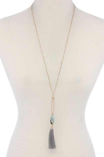 Cut Out Long Oval Bead Tassel Pendant Necklace – alternate view