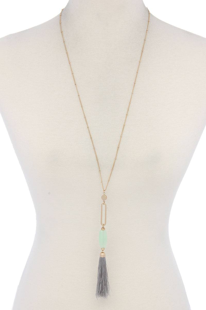 Cut Out Long Oval Bead Tassel Pendant Necklace – alternate view