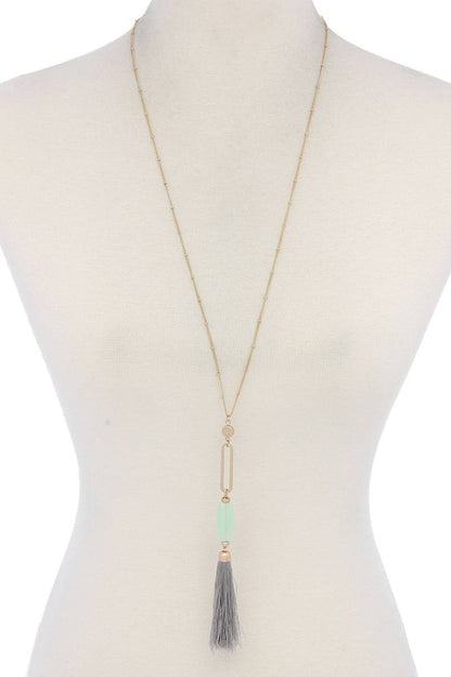 Cut Out Long Oval Bead Tassel Pendant Necklace – alternate view